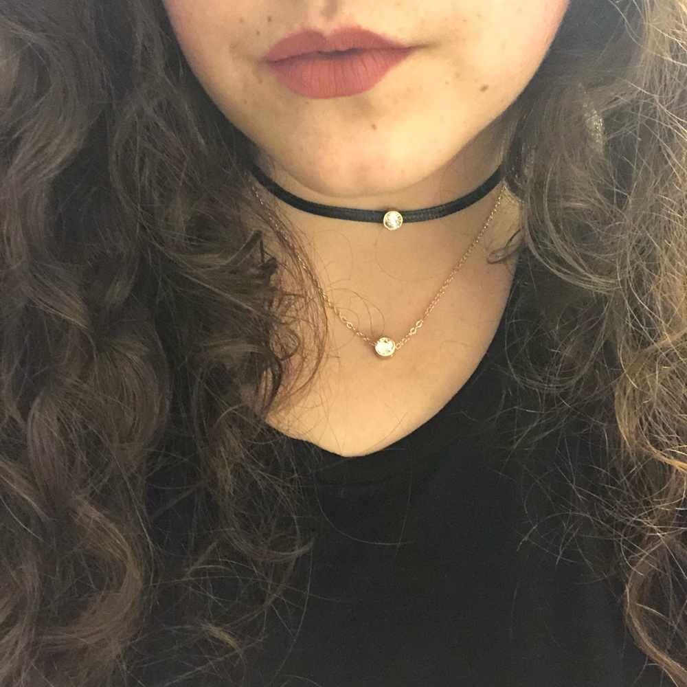 Gold choker set with cubic zirconia